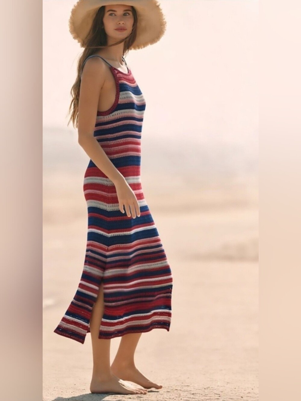 NWT Penelope Rose Multi Color Striped Crochet Maxi Dress